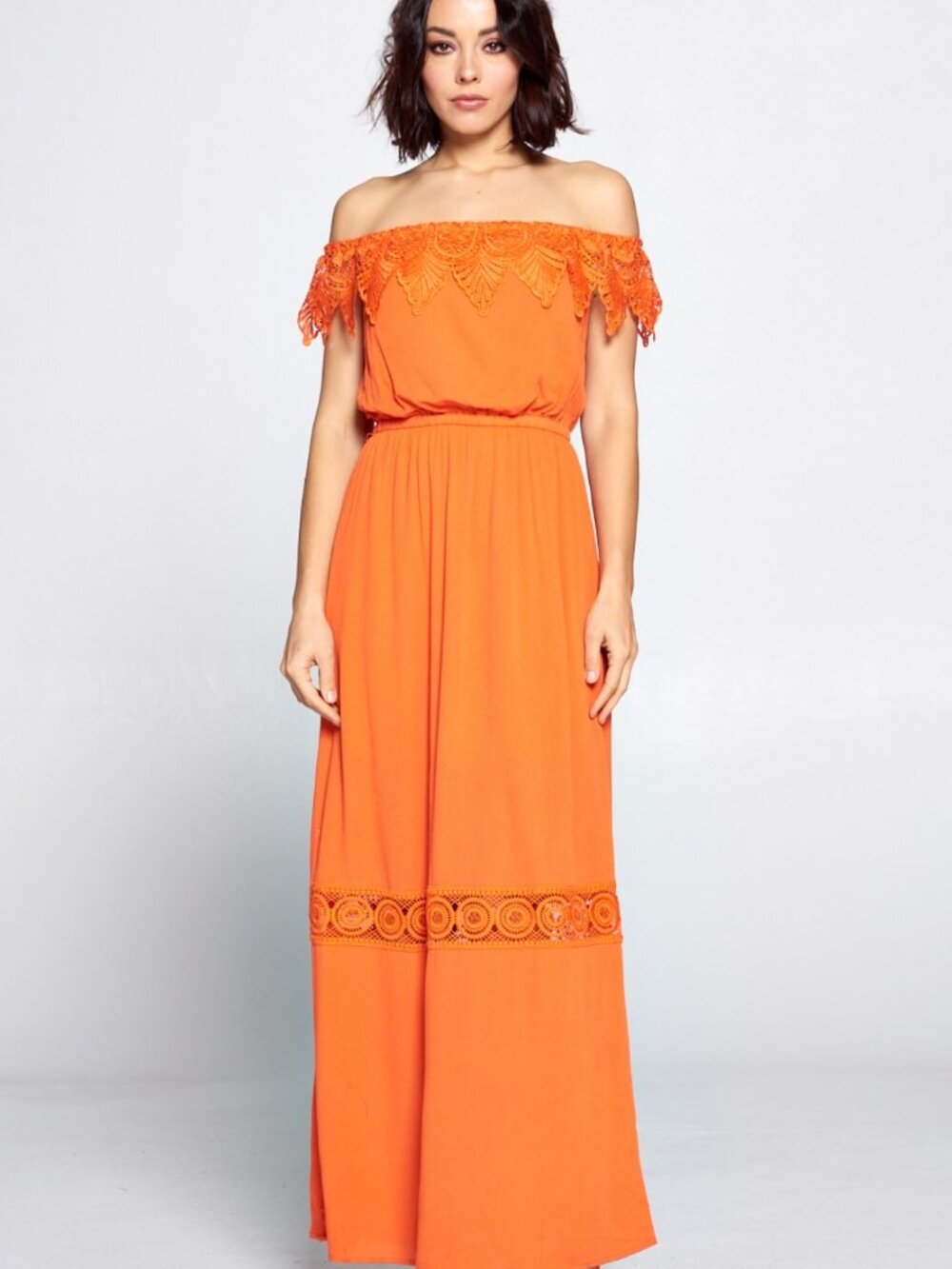 D37-Lace Off Shoulder Maxi Dress